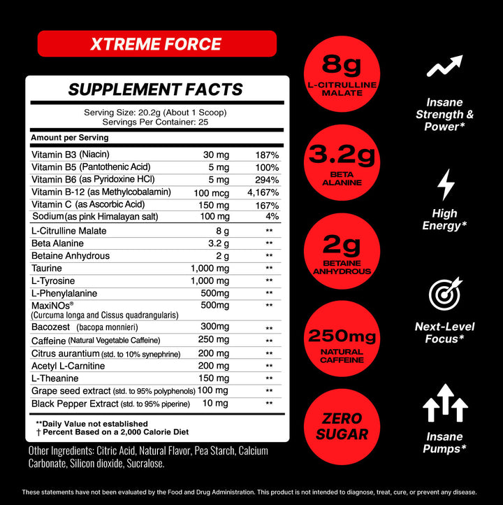 Xtreme Force Pre Workout - Energy, Power, and Focus Amplifier