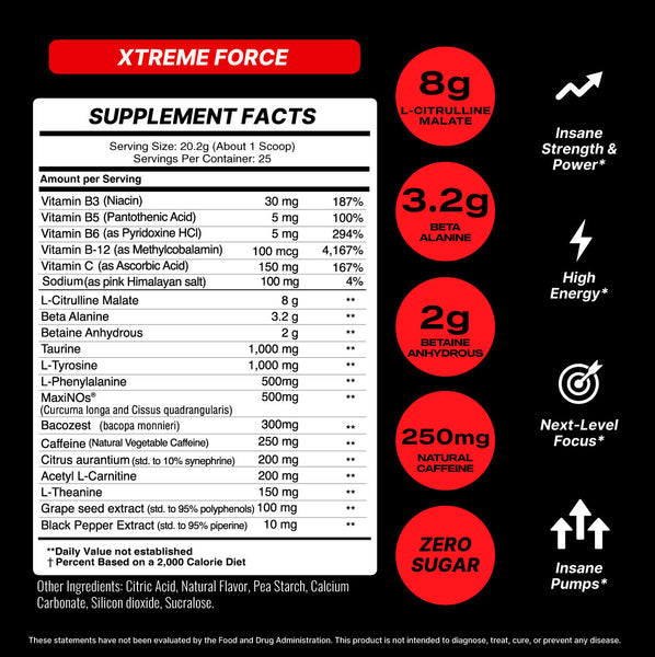 Xtreme Force Pre Workout - Energy, Power, and Focus Amplifier
